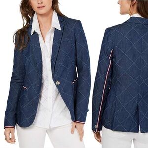 [6] Tommy Hilfiger Blazer Quilted Denim Jacket Office workwear